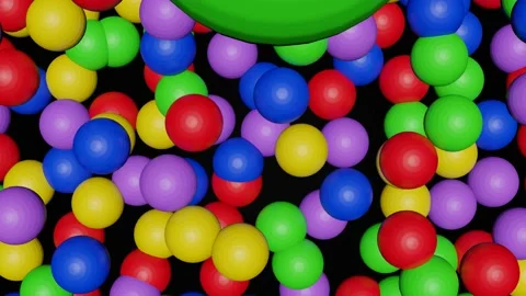 Coloured 3D sphere balls falling and filling black screen Video stock 229184815