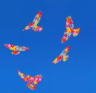 Coloured Alpine Choughs (Pyrrhocorax Graculus)in blue sky Stock Illustration