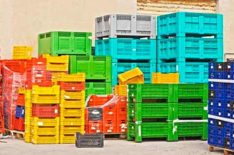 Coloured crates Stock Photos