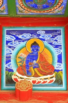 Coloured drawing or pattern in the temple Stock Photos