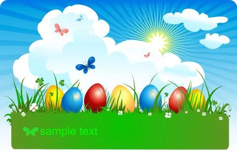 Coloured eggs in a meadow Stock Illustration
