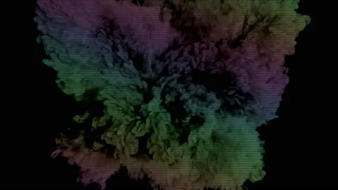 A coloured explosion emits coloured smoke and a pulsating glow. Video stock 239458553