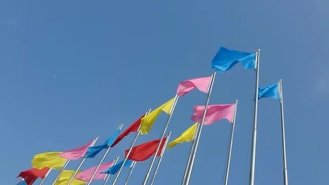 Coloured flags fluttered in the wind Stock Footage 95783966