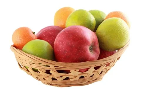 Coloured fruit in basket Stock Photos