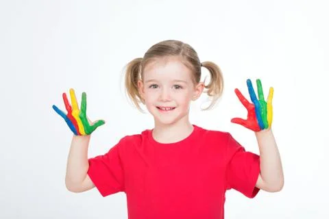 Coloured hands up 스톡 사진