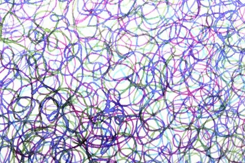 Coloured ink pen scribbled wavy messy tengled lines on white background Stock Photos