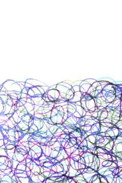 Coloured ink pen scribbled wavy messy tengled lines on white background Stock Photos