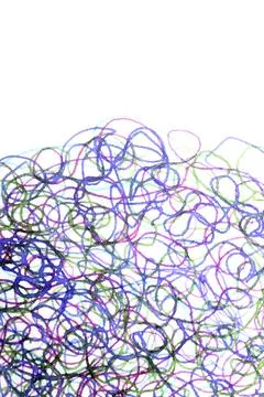 Coloured ink pen scribbled wavy messy tengled lines on white background Stock Photos