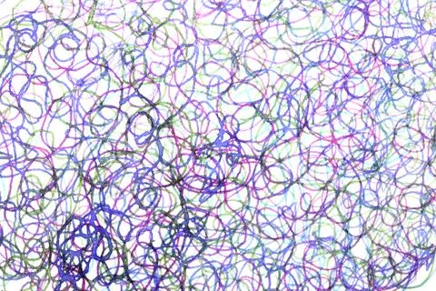 Coloured ink pen scribbled wavy messy tengled lines on white background Stock Photos