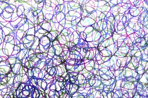 Coloured ink pen scribbled wavy messy tengled lines on white background Stock Photos
