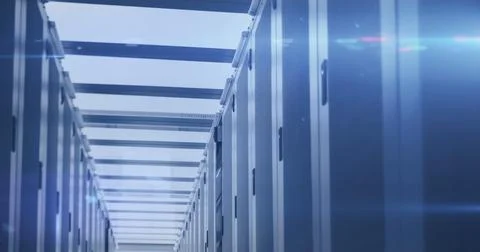 Coloured lights over computer servers in server room Stock Photos