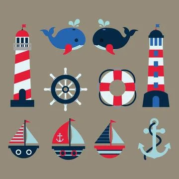 Coloured nautical elements Stock Illustration