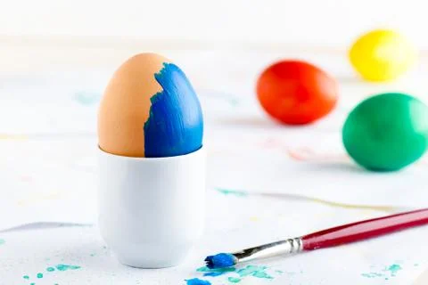 Coloured Painted Easter Eggs with a Brush Stock Photos