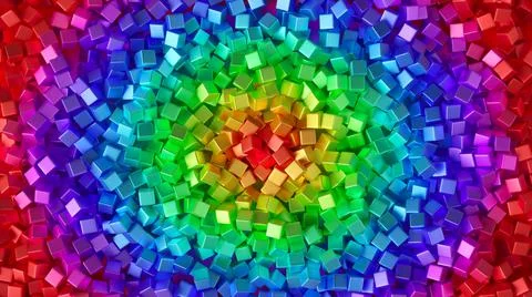 Coloured rainbow pattern made of glossy shining cubes background Stock Illustration