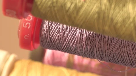 Coloured Sewing Threads Rack Focus - Violet to Green (Macro) Video stock 87114505