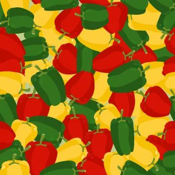 Coloured sweet pepper pattern. Seamless background with ripe peppers. Vector  Stock Illustration