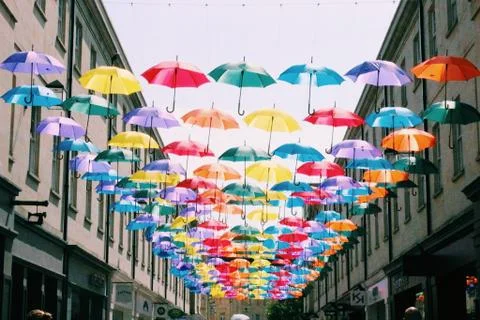 Coloured umbrellas Stock Photos