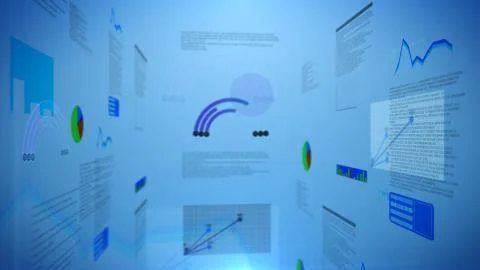 Colourefull pie chart with pale graphs and charts against a blue backround. Stock Illustration