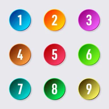 Colourful 3D web buttons with white numbers Illustrazione stock