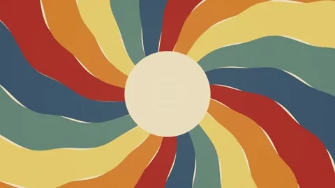 Colourful 70s sun. Retro 1970s sunburst background with colorful wavy rays Stock Footage 338041886