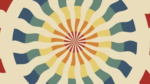 Colourful 70s sun. Retro 70s sunburst with wavy radial stripes background Stock Footage 338041933