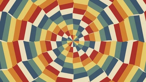 Colourful 70s sun. Retro seventies style colorful geometric sunburst Stock Footage 338041885