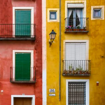 Colourful apartment buildings,Cuenca, Spain Stock Photos