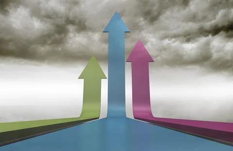 Colourful arrows pointing up against sky Stock Illustration