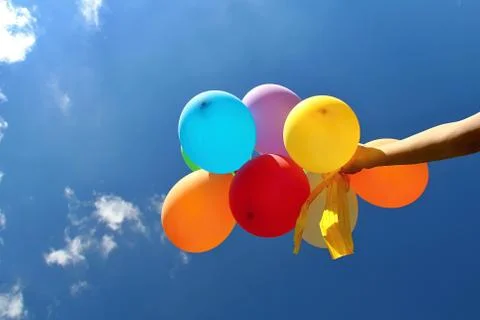 Colourful balloons in the sky Stock Photos