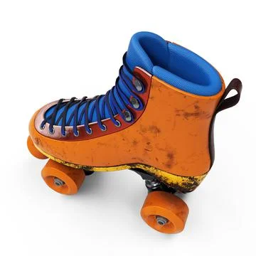 Colourful Battered Old Retro Rollerskate 3D render on a white background. Stock Illustration