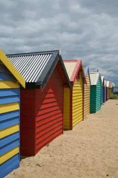 Colourful beach huts Stock Photos