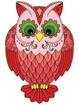 Colourful big red owl Stock Illustration