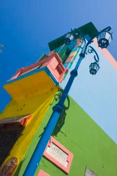 Colourful building and lamppost along Caminito Street in La Boca district in Stock Photos