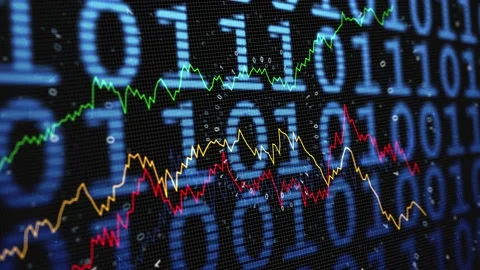 Colourful business graphs motion with binary data Stock Footage 145147626