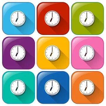 Colourful buttons with clocks Stock Illustration