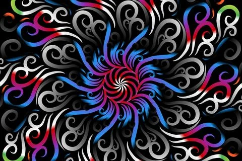 Colourful caleidoscope gradient flower and leaf art pattern of indonesian Stock Illustration