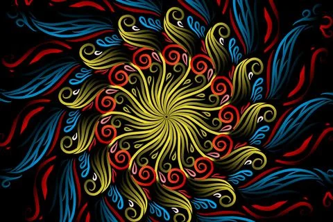 Colourful caleidoscope gradient flower and leaf art pattern of indonesian Stock Illustration