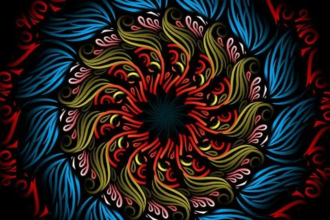 Colourful caleidoscope gradient flower and leaf art pattern of indonesian Stock Illustration