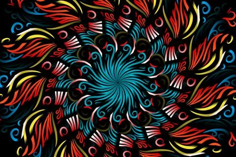Colourful caleidoscope gradient flower and leaf art pattern of indonesian Illustrazione stock