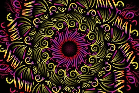 Colourful caleidoscope gradient flower and leaf art pattern of indonesian Illustrazione stock