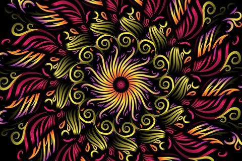 Colourful caleidoscope gradient flower and leaf art pattern of indonesian イラスト素材