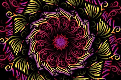 Colourful caleidoscope gradient flower and leaf art pattern of indonesian Stock Illustration
