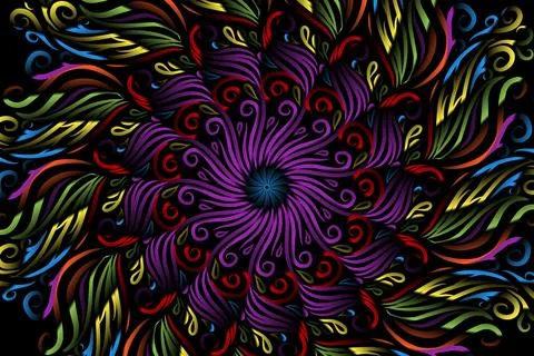 Colourful caleidoscope gradient flower and leaf art pattern of indonesian Stock Illustration