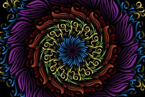 Colourful caleidoscope gradient flower and leaf art pattern of indonesian Stock Illustration