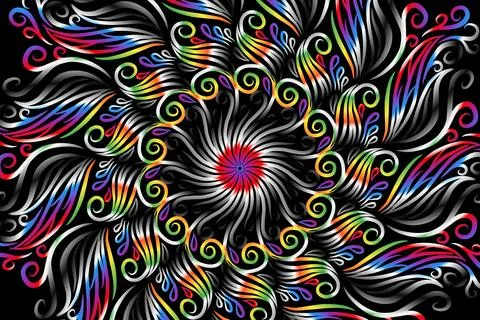 Colourful caleidoscope gradient flower and leaf art pattern of indonesian Stock Illustration
