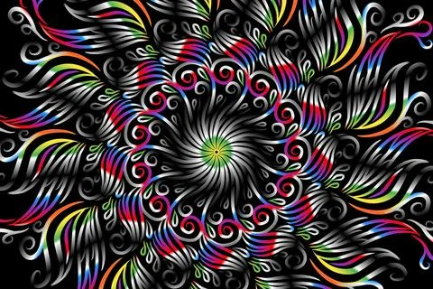 Colourful caleidoscope gradient flower and leaf art pattern of indonesian Stock Illustration