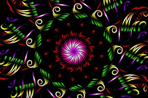 Colourful caleidoscope gradient flower and leaf art pattern of indonesian 库存插图