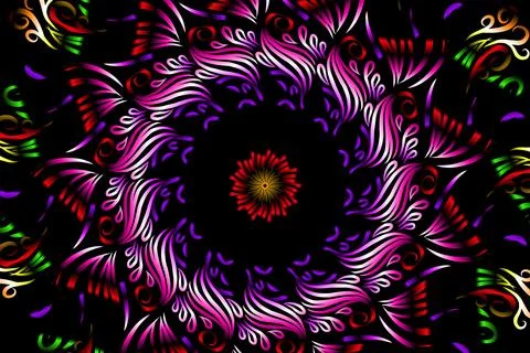 Colourful caleidoscope gradient flower and leaf art pattern of indonesian Illustrazione stock