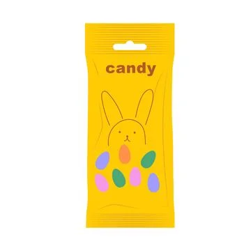 Colourful candies mix in package in flat design. Sweet snack in plastic bag.  Stock Illustration