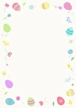 Colourful Cheerful Easter Border A5, A4, A3 (Eggs, Bunny, Flowers) Stock Illustration